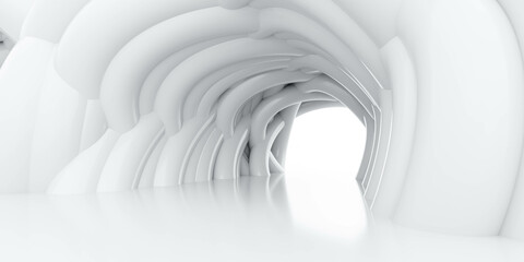 White tunnel with radiant light 3d render illustration