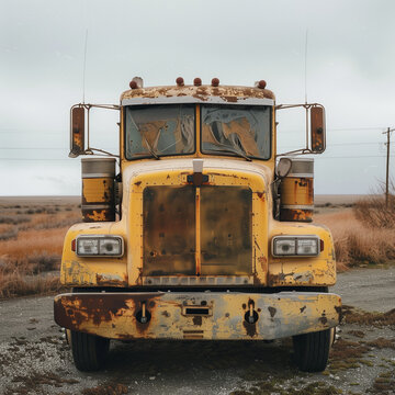 Vintage Rusty Truck on a Deserted Field
