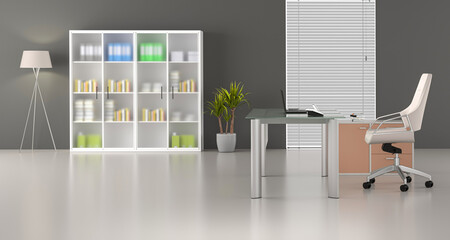 3D render interior design Office Room . Office desks without office chairs