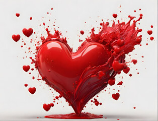 red heart with splashes on white