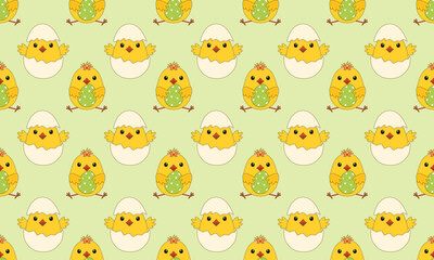 Obraz premium Seamless pattern with cute yellow Easter chickens. Vector illustration