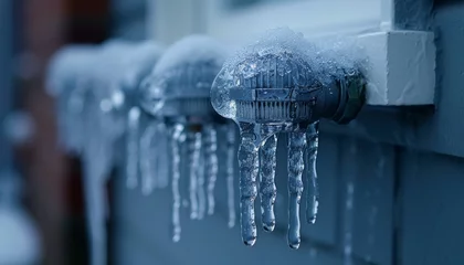 Fotobehang Frozen home heating radiator symbolizing freezing winter and heat energy crisis concept © Viktoria