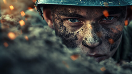 Intense Gaze of a Soldier in Combat