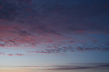A sunset full of colors. Fluffy clouds. Romantic sky. Universal horizontal photo. The background...