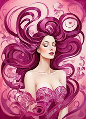 A graceful woman with flowing hair and floral touches in the Art Nouveau style
