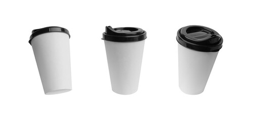 Clean white paper coffee mug for logo promotion transparent. Three positions for mockups. Coffee branding project