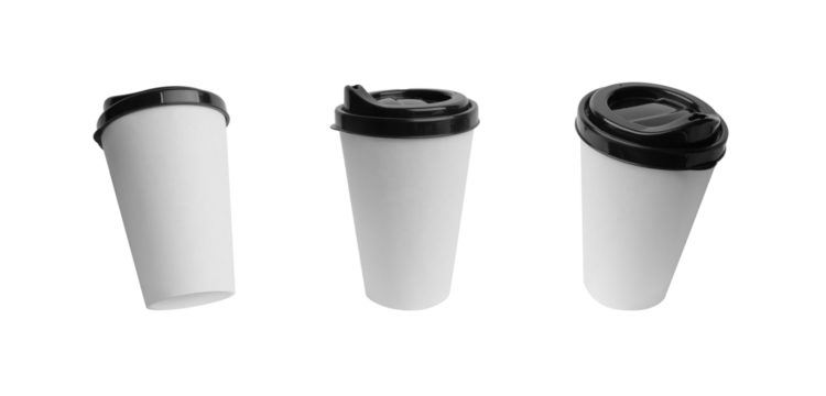 Clean white paper coffee mug for logo promotion transparent. Three positions for mockups. Coffee branding project