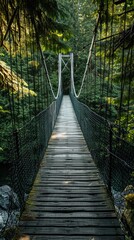 A suspension bridge in the woods. Generative AI.