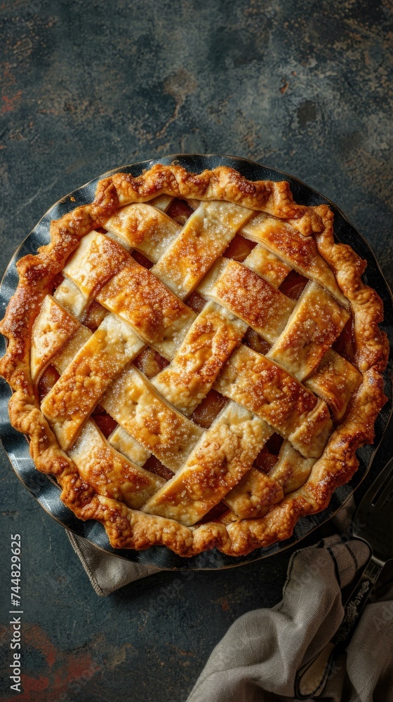 Poster a pie with a lattice pattern on top. generative ai.