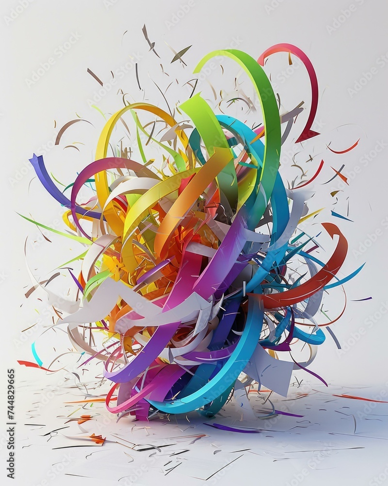 Poster a colorful abstract design with many different colored ribbons. generative ai.