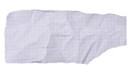 Torn crumpled piece of checkered paper on an isolated background