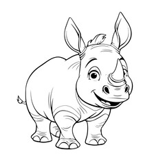 Template for coloring cartoon animal rhino. Children's coloring book