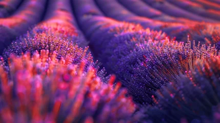 Schilderijen op glas Mesmerizing motion blur of rows of lavender fields, vibrant hues create a dreamlike atmosphere in the Provencal countryside. © DreamPointArt