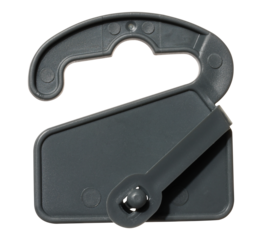 Black plastic hook for socks and underwear on a white isolated background