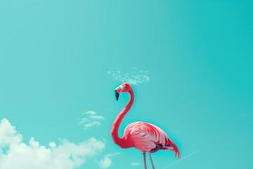 Vibrant Flamingo Against Turquoise Sky, Epitome of Tropical Beauty