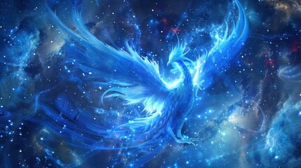 blue phoenix fantasy galaxy art