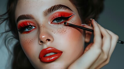 Gorgeous makeup model advertising black eye liner, beautiful eye liner style
