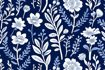 Floral in blue and white Seamless abstract