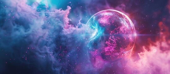 Abstract fantasy space particles circle energy in bright colorful background. AI generated