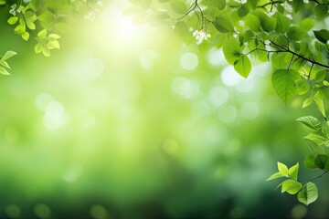 Natural Beauty of Spring: Bright Green Summer Sunlight on Soft Abstract Background