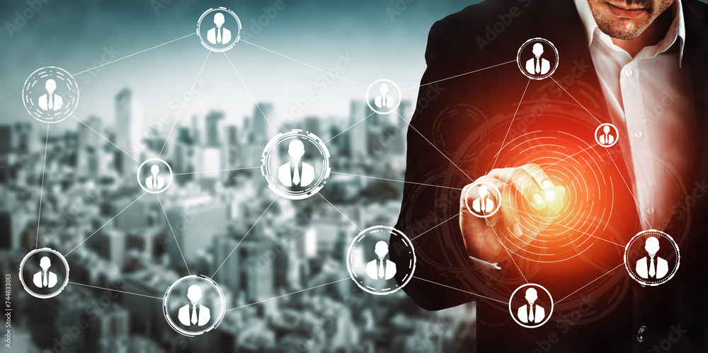 Poster human resources recruitment and people networking concept. modern graphic interface showing professi