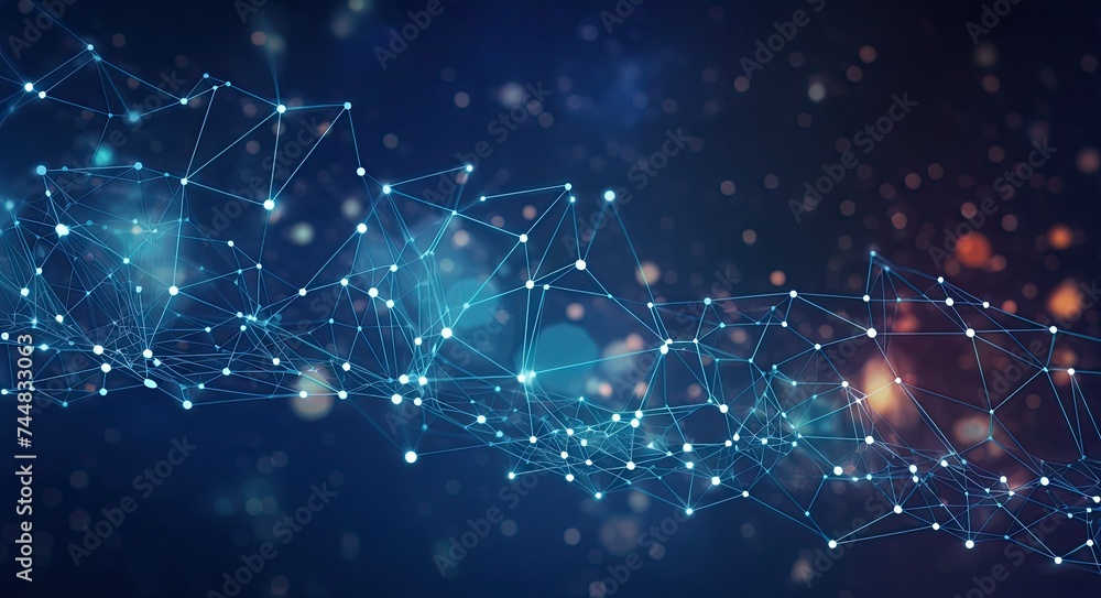 Poster Technology Network. Abstract Background with Connected Dots and Lines. Communication and Digital