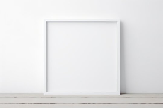 Minimalist White Frame Picture Mockup on Wall with Window Light and Shadow - Empty Board