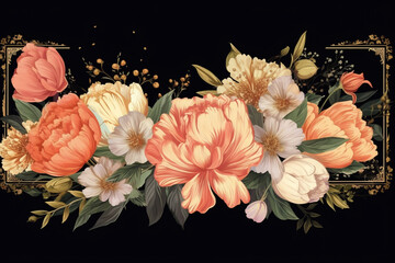 Floral vintage card with flowers Peonies tulips