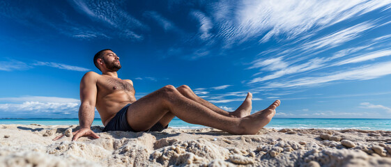 A man relaxing on the beach