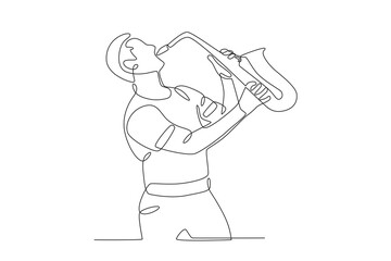 A man is playing a saxophone