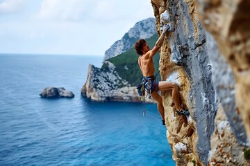  sportive rock climber climbing