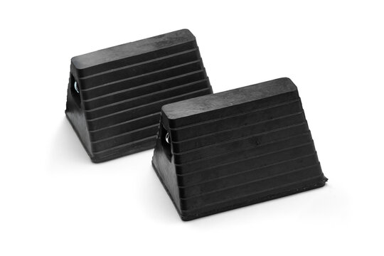 Heavy-Duty Industrial Rubber Wheel Chocks Set for Secure Vehicle Stabilization - Durable and Weather-Resistant for Trucks, Trailers, and Equipment Isolated with transparent shadow