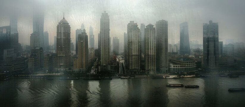 Fantastic high rises building construction in business district across the river. AI generated image