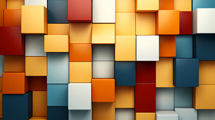 Abstract geometric block wall in warm and cold contrasting colors, abstract geometric background