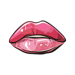 Vector illustration pink lips for sticker, print, poster, postcard