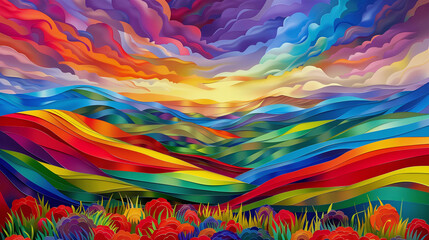 Paper Artwork Colorful Landscape Panorama Concept Art image HD Print 8736x4898 pixels ar16:9. Neo Modern Art V1 12