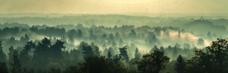 beautiful landscape of a foggy forest in the mist