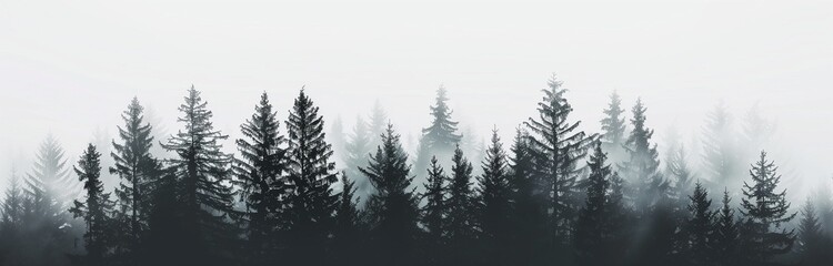 beautiful black and white skyline of a forest in the mist