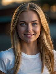 Smiling Blonde American woman 