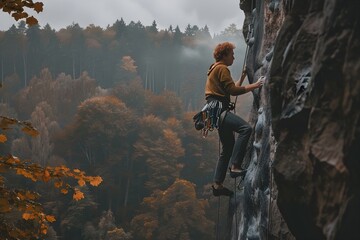  sportive rock climber climbing - obrazy, fototapety, plakaty