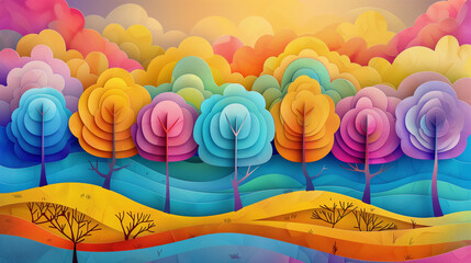 Paper Artwork Colorful Landscape Panorama Concept Art image HD Print 8736x4898 pixels ar16:9. Neo Modern Art V1 4