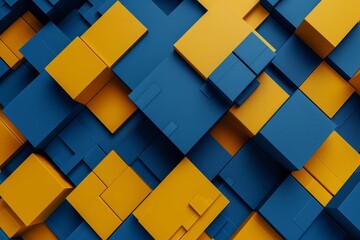 Abstract geometric background with blue and yellow floating rectangles Creating a modern and dynamic visual for creative projects. - obrazy, fototapety, plakaty