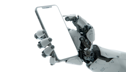 robotic hand holding a cell phone isolated, artificial intelligence generating videos, Sora, OpenAI