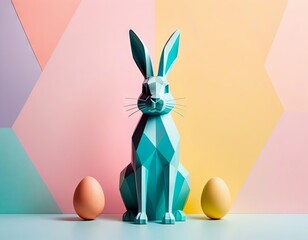 a easter rabbit silhouetted with a geometric background behind it 