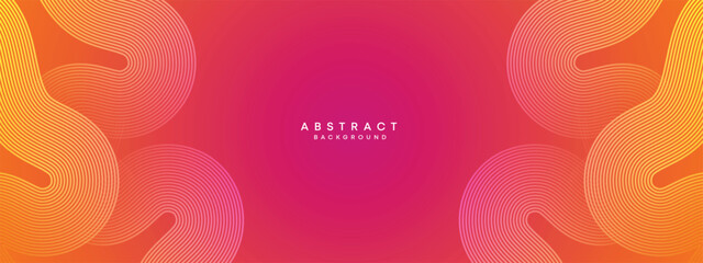 Abstract orange, pink gradient waving circles lines Technology web banner background. Modern yellow, purple gradient with glowing lines and shiny geometric diagonal shape for brochure, cover, header