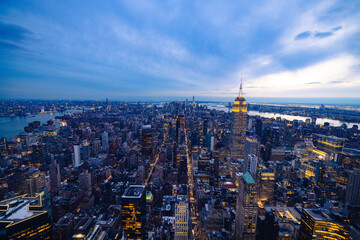 A sweeping view of twilight over New York City