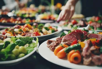 Catering buffet food Delicious colorful meat and vegetable dishes Celebration Party
