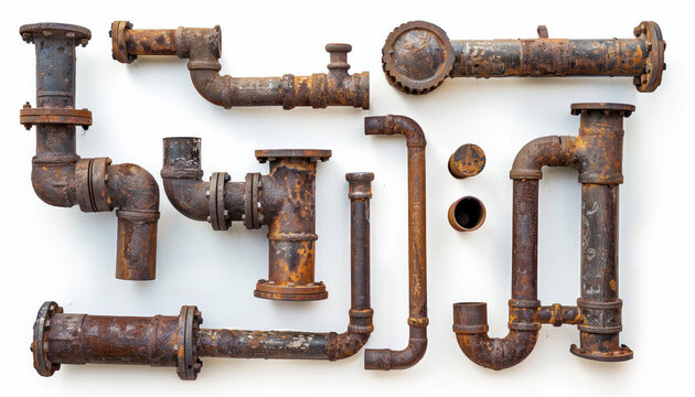 Old weathered pipes, metal metal pipes, rusty pipes, overhead photo of weathered pipes, rusty old pipes