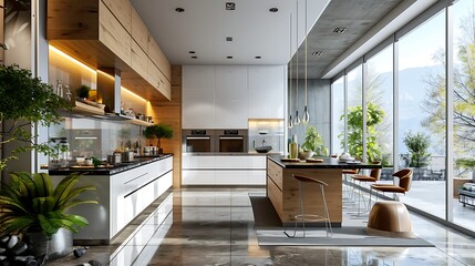 minimal aesthetic modern kitchen interior design 3d rendered