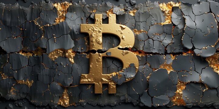 Golden Bitcoin Emerges from Cracked Surface